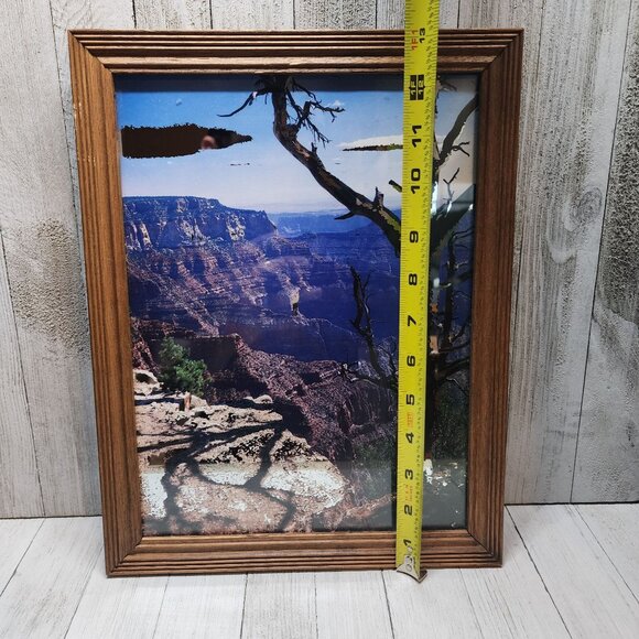Vtg Framed Mountain Canyon Painted Glass Mirror Art Background 13"x10.5" Korea - Picture 9 of 10